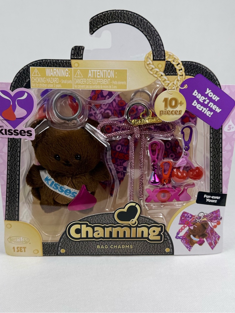 Bag Charms Plush Bear Keychain - Brown & Pink